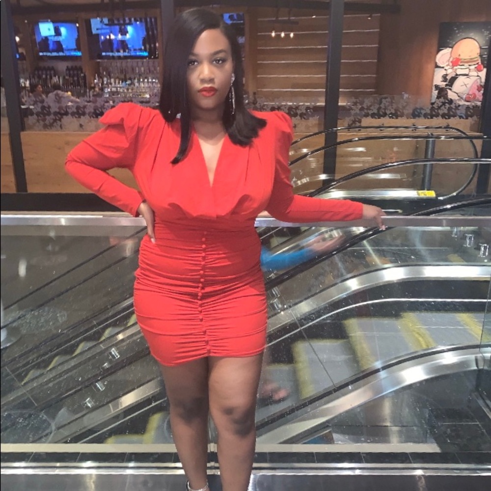 Red ruched dress